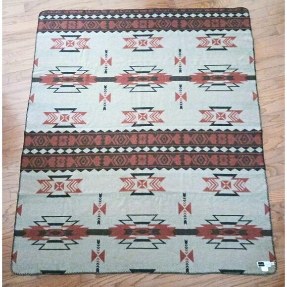 Rhonda Stark Reversible Southwest Design Wool Blend Throw Blanket 60X68 Made USA - Picture 3 of 5